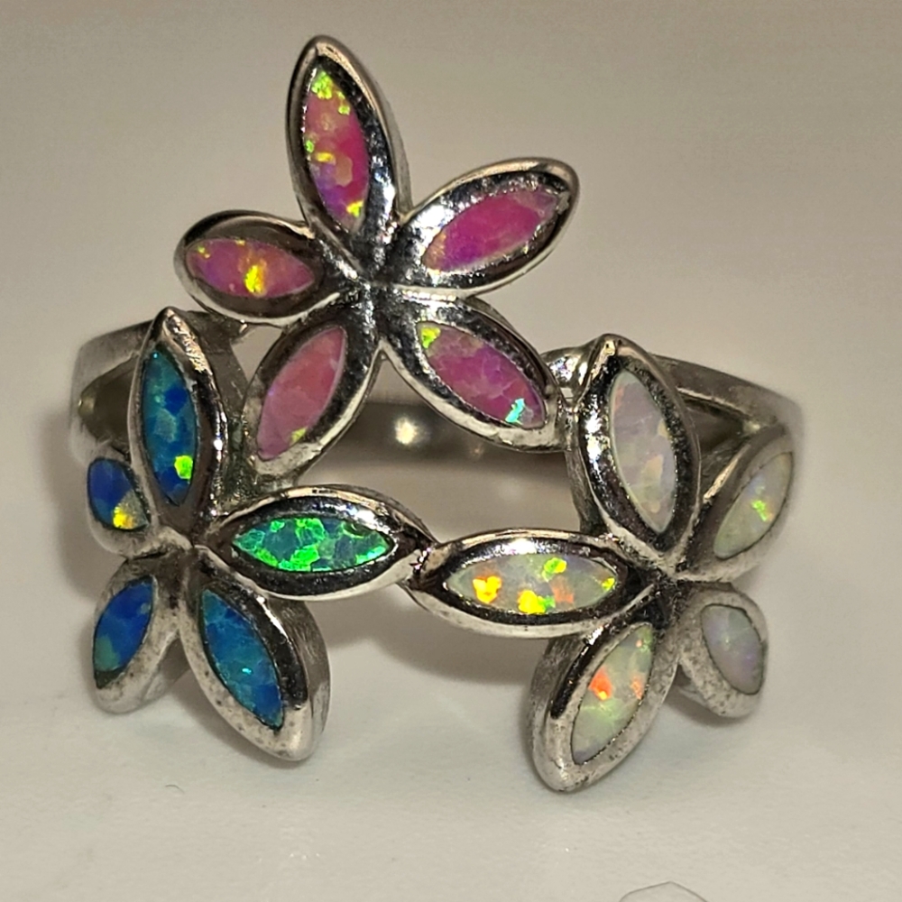 Sterling Silver Multi Colored Flower Ring - image 2